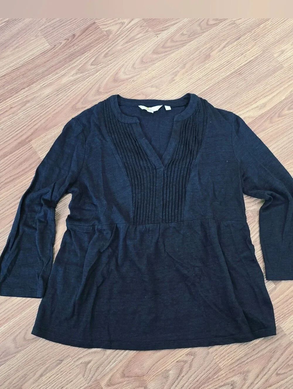 Boden 100% Linen Babydoll Tunic Top Women's Pintuck V-Neck Long Sleeve Size M